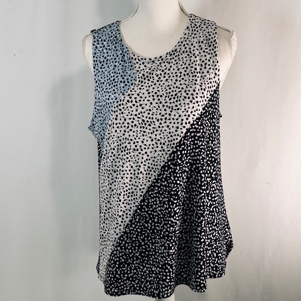 Vince Camuto Womens Colorblock Abstract Print Sleeveless Blouse Blue Black M